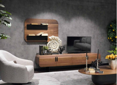 Living Room Wall Unit Complete Set Brown Furniture Wall Shelf New